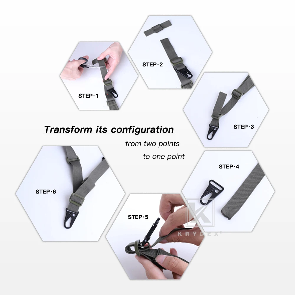KRYDEX-eslinga táctica de 2 puntos para combate, correa de hombro Modular, eslinga de ajuste ajustable rápido, equipo de caza M4 Ak Ar15 - imagen 5