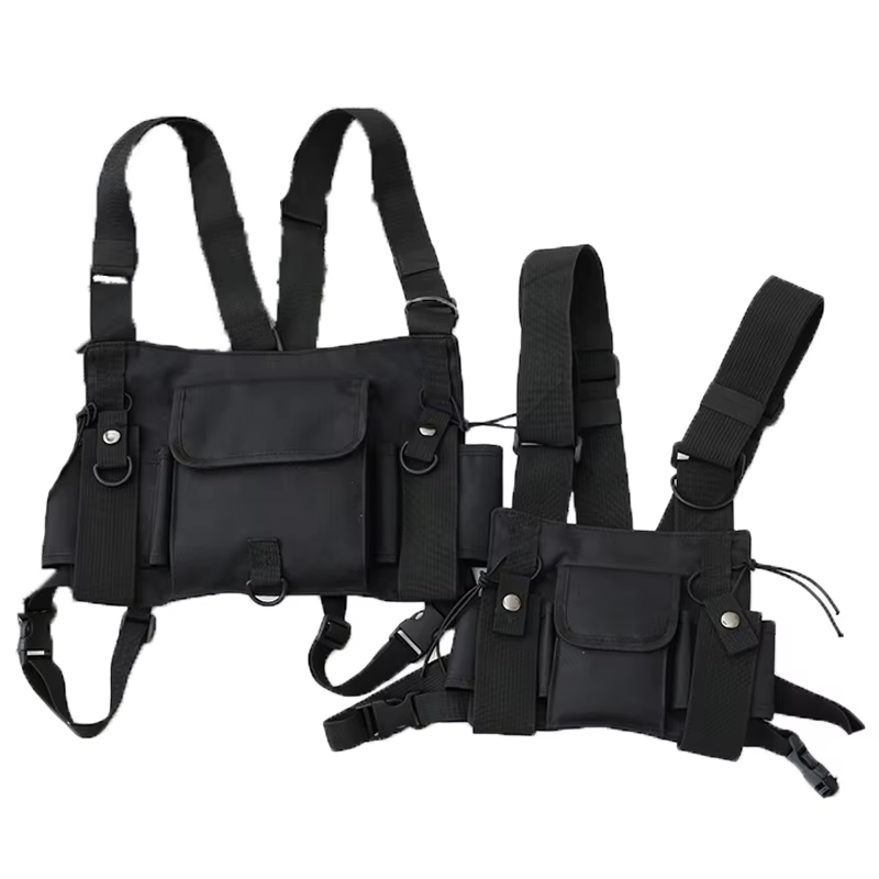 Bolsa de pecho táctica MOLLE negra – Riñonera militar ajustable mujer - imagen 4