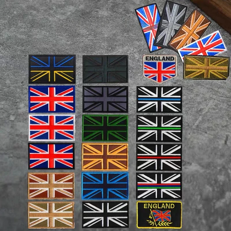 Bandera británica de Ucrania, parche bordado de gancho y bucle, brazalete, parches militares, insignia de moral, pegatinas tácticas para mochila