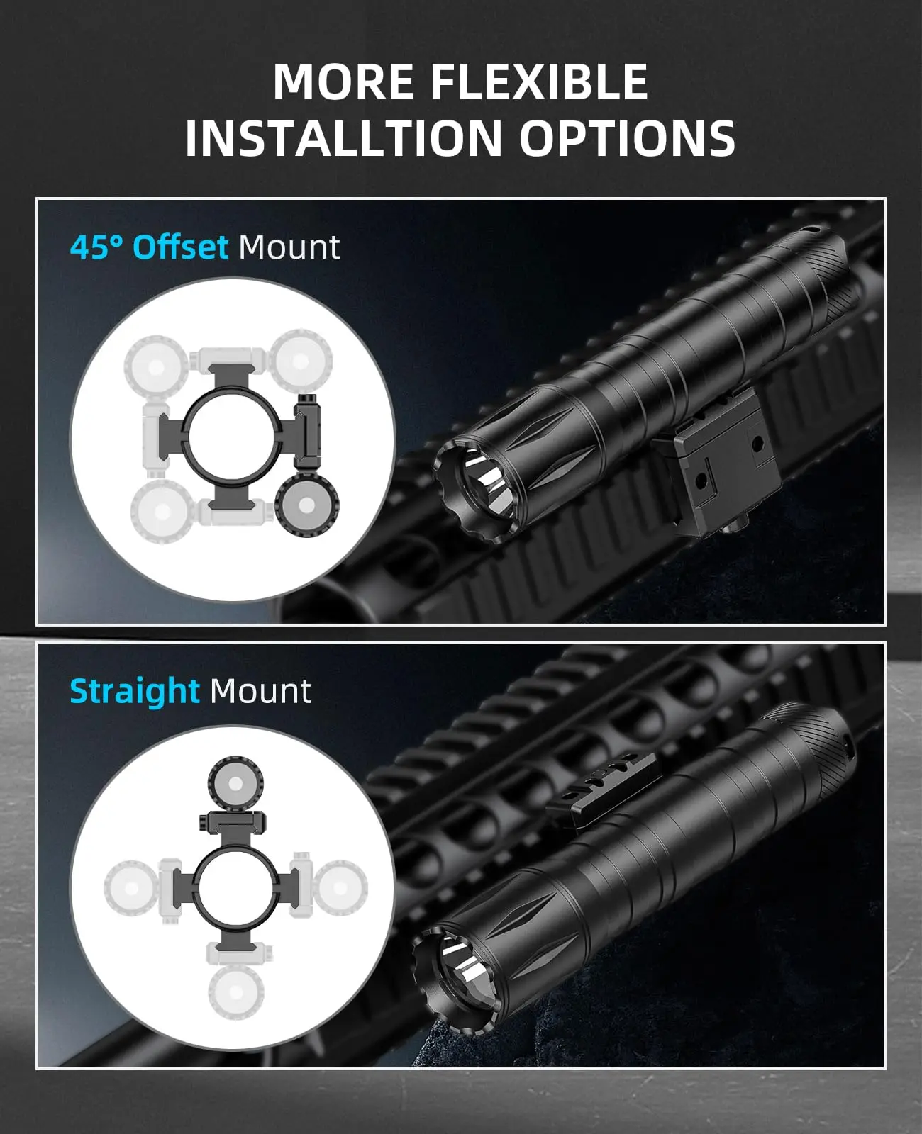 Linterna táctica para rifle MidTen de 1800 lúmenes con interruptor de presión, modo estroboscópico de luz compensada de riel Picatinny - imagen 5