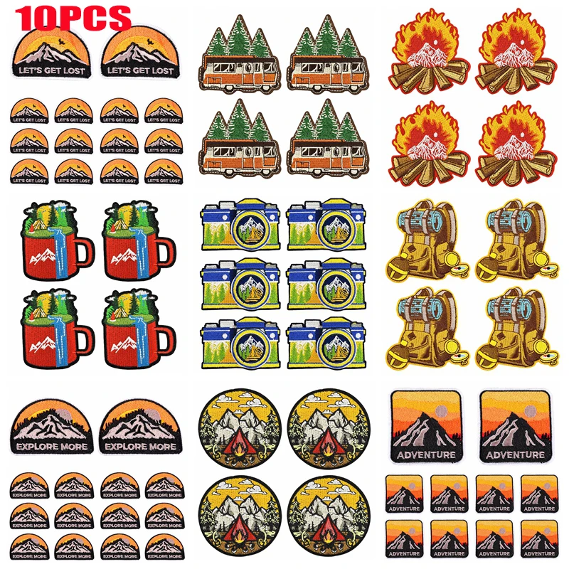 10 Uds parche para cámara montaña Camping parches bordados parches para planchar para ropa parches termoadhesivos para ropa DIY