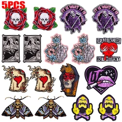 5 unids/lote parche Punk póker rosa/mariposa esqueleto parches bordados para pantalones vaqueros DIY parche de calavera planchar en parches para ropa