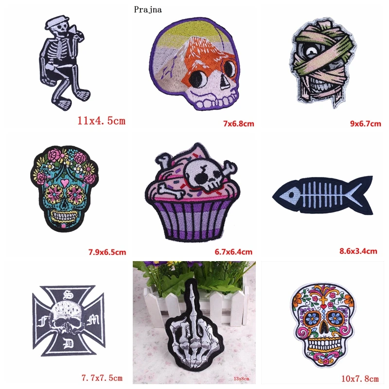 10 Uds. Venta al por mayor parche bordado Punk/cráneo parche con eslogan de letras parches para planchar para ropa DIY insignias de costura de mariposa y corazón - imagen 5