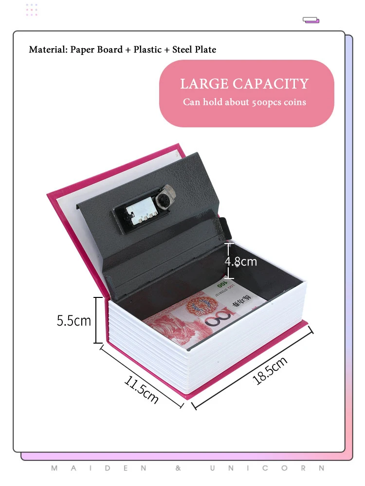 Caja fuerte de acero con bloqueo de contraseña, 118x115x55mm, alta calidad, Color seguro, vista de libro oculta, llave de inicio de desviación secreta - imagen 5