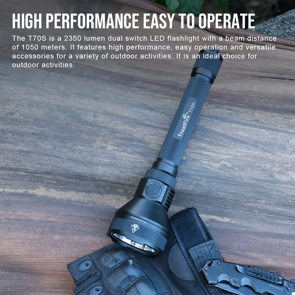 Trustfire-linterna LED recargable T70S para caza, lámpara táctica de 2350lm, tipo C, Ultra potente, 18650 - imagen 4