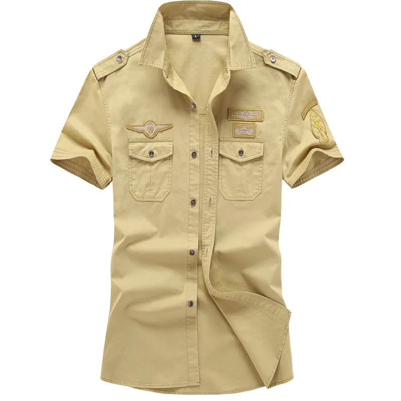 Camisa militar algodón puro – Manga corta verano gran tamaño