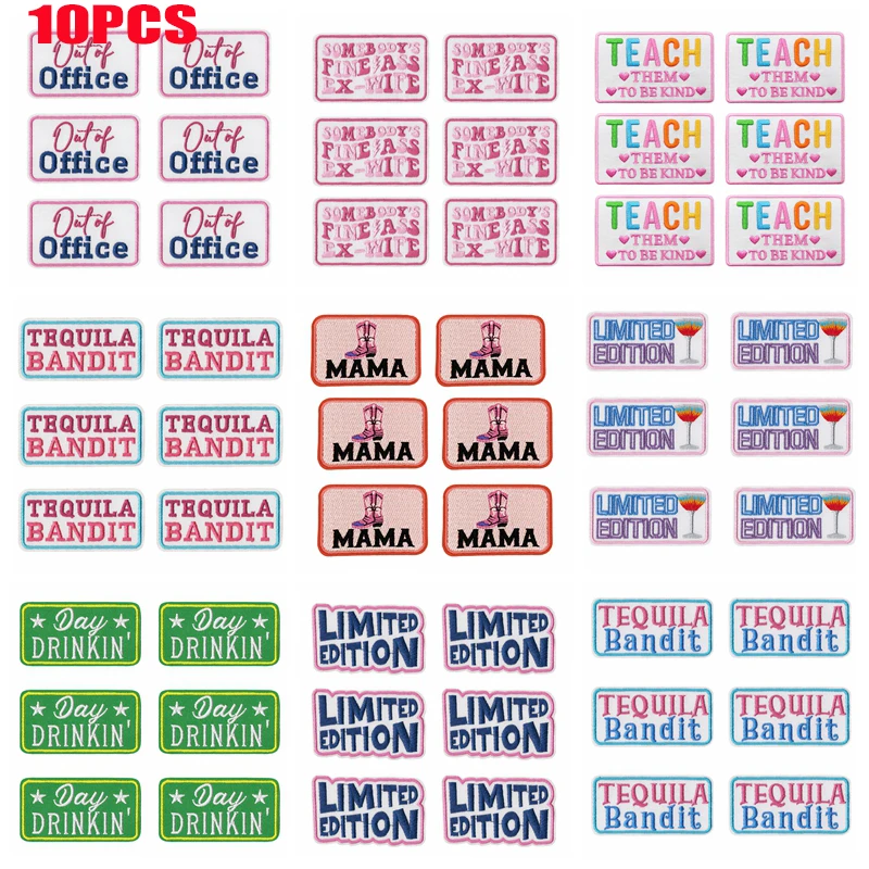 10 Uds. Parches bordados con letras de dibujos animados DIY parche con eslogan de letras cuadradas parches para planchar para ropa insignias bordadas para coser