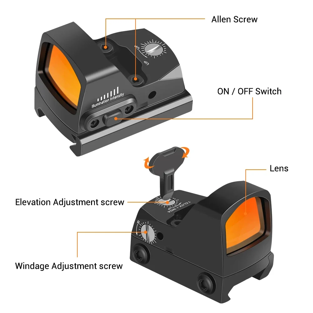 Mira réflex de punto rojo MOA, colimador óptico compacto de alcance de punto rojo con 7 ajustes de brillo para rieles de 20mm, 3 - imagen 2