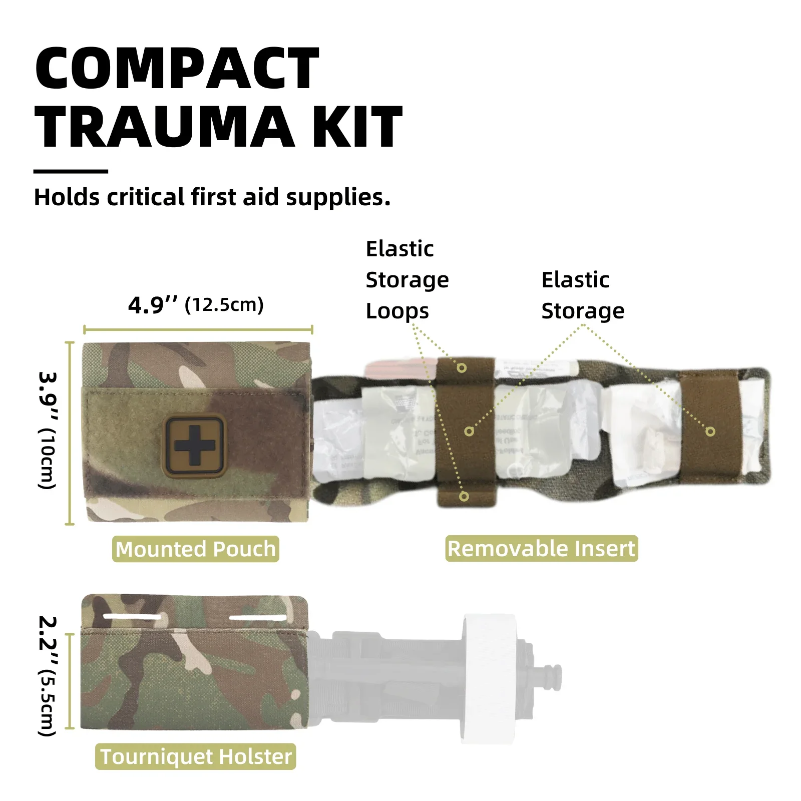 Botiquín médico táctico IFAK, botiquín compacto para traumatismos, cinturón a MOLLE Compatible, botiquín de primeros auxilios con soporte de torniquete para caza Airsoft - imagen 2