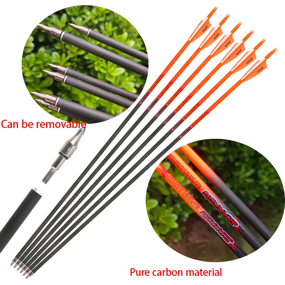 Flecha de carbono puro para columna vertebral, 6/12 Uds., 300 ID, 6,2mm, 100gr, inserto de punta de flecha, Nock, eje de 32 pulgadas para entrenamiento de arco, accesorios de caza - imagen 3