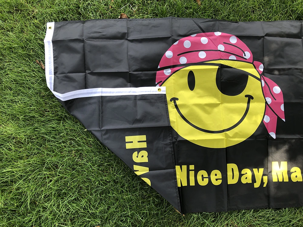 SKY FLAG-tela de poliéster amarillo y negro, 90x150cm, 3x5fts Have A Nice Day Matey, One Eyed Pirate Smile, Cosplay Party Sign Flag - imagen 4