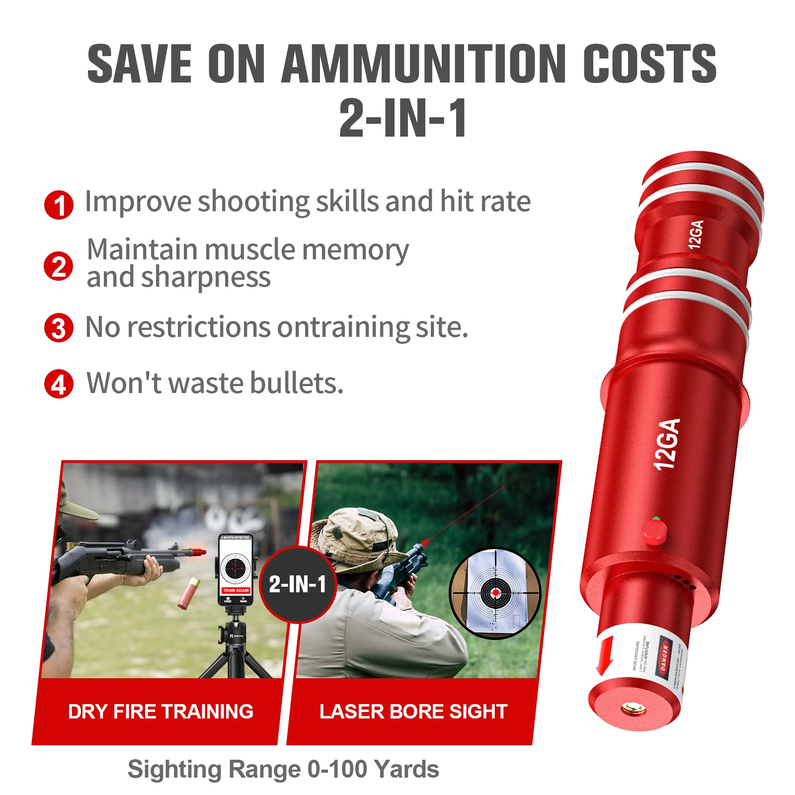 Balas de entrenamiento de fuego seco de doble propósito, 9mm, 38SPL, 22LR, 12GA, 7,62x39mm, disparo láser controlado, entrenamiento con láser, vista de orificio de bala - imagen 5