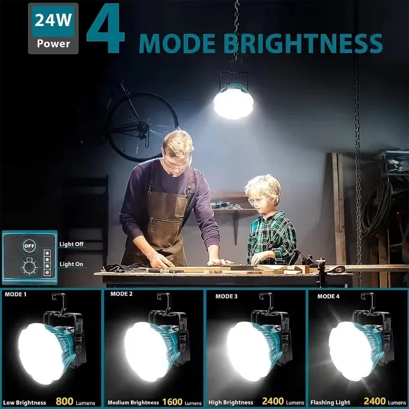 Luz LED de advertencia portátil de 24W, luz de trabajo, iluminación exterior para herramientas eléctricas Makita, lámpara LED con batería de litio de 14,4 V, 18V y 20V - imagen 4