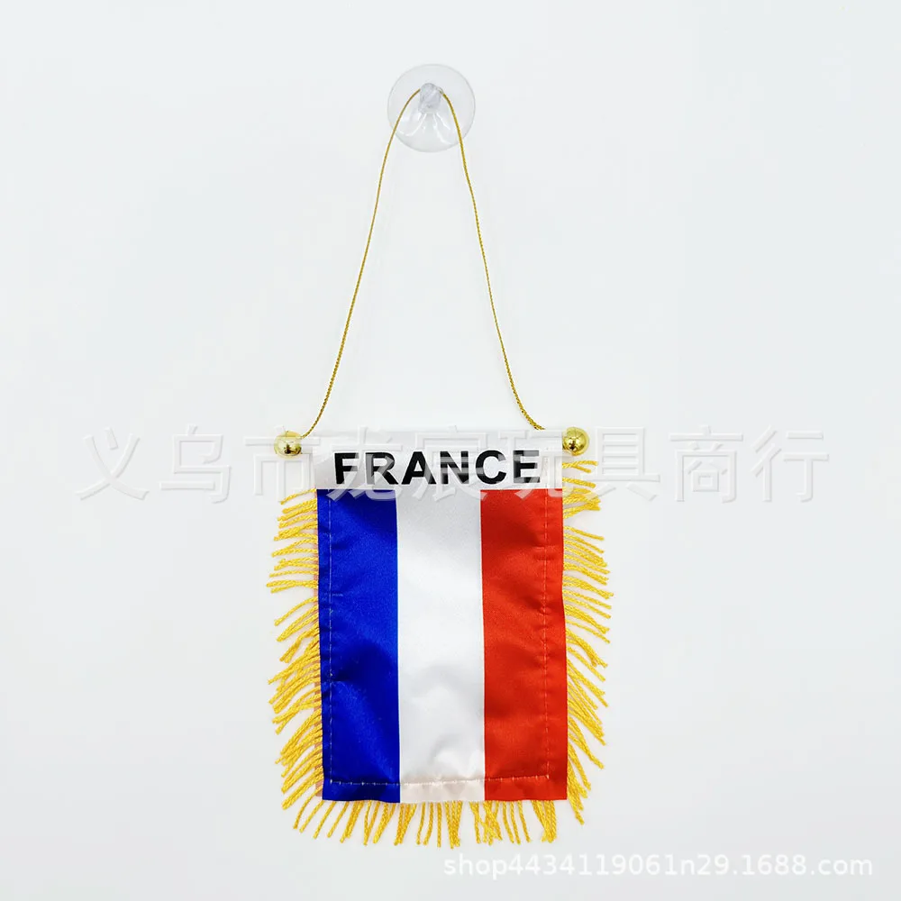 Venta al por mayor, 12 Uds., bandera para ventana de coche de Francia, 8x12cm, poliéster, estampado de doble cara, banderas colgantes de Francia, Mini bandera francesa