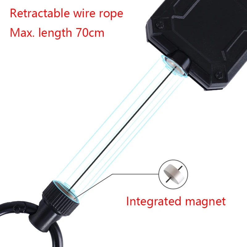 Llavero retráctil táctico con soporte para insignia de identificación, llavero de mosquetón de alta resistencia, cuerda colgante de alambre de acero, mochila de viaje al aire libre para senderismo - imagen 3