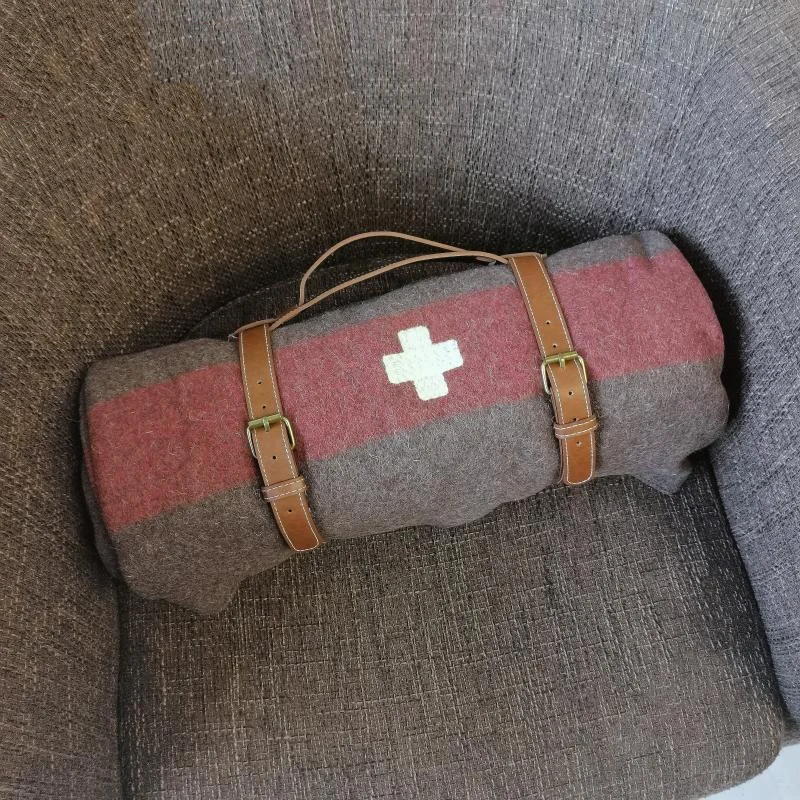 Manta de lana pura para acampar al aire libre, manta multiusos gruesa Vintage para otoño e invierno