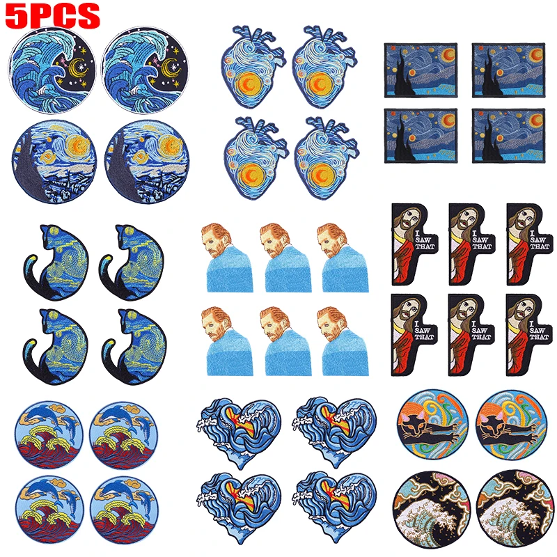 Parche bordado Van Gogh olas – para planchar o coser