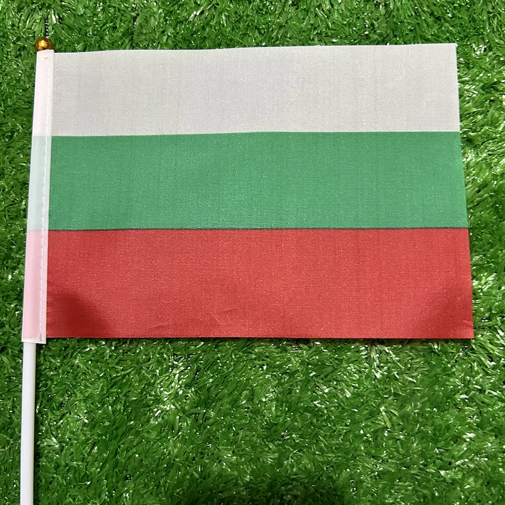 Bandera del cielo bandera de mano de Bulgaria 10/20/50/100 Uds 21*14cm banderas onduladas de mano de Bulgaria con poste de plástico para actividades deportivas decoración del hogar - imagen 4
