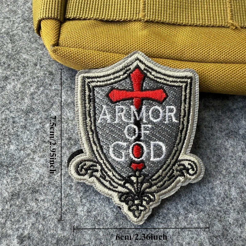 Parche bordado Armor of God Cross Shield, accesorios DIY para mochilas, chalecos militares, parche táctico con gancho y bucle para ropa - imagen 4