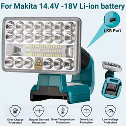 Luz LED de trabajo USB iluminación de emergencia para exteriores para Makita 18V batería de iones de litio inalámbrica linterna portátil lámpara de foco
