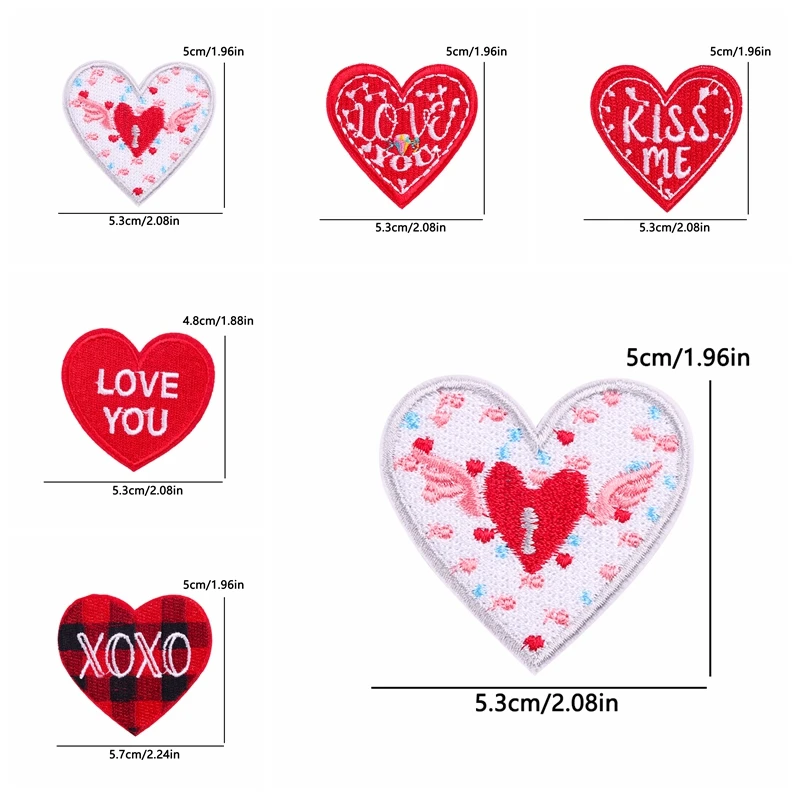 10 unids/lote parche rojo de dibujos animados de corazón de amor sombreros chaquetas mochila coser parches bordados parches para planchar para insignias de ropa DIY - imagen 3