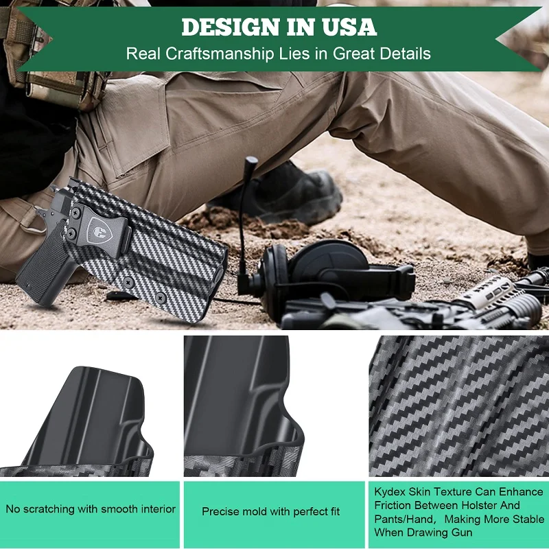 Funda 1911, IWB Kydex Holster Fit 1911 5 ''sin Riel, Colt/Kimber/Springfield/S & W/Ruger/Taurus/Rock Island y más 1911 pistolas - imagen 2
