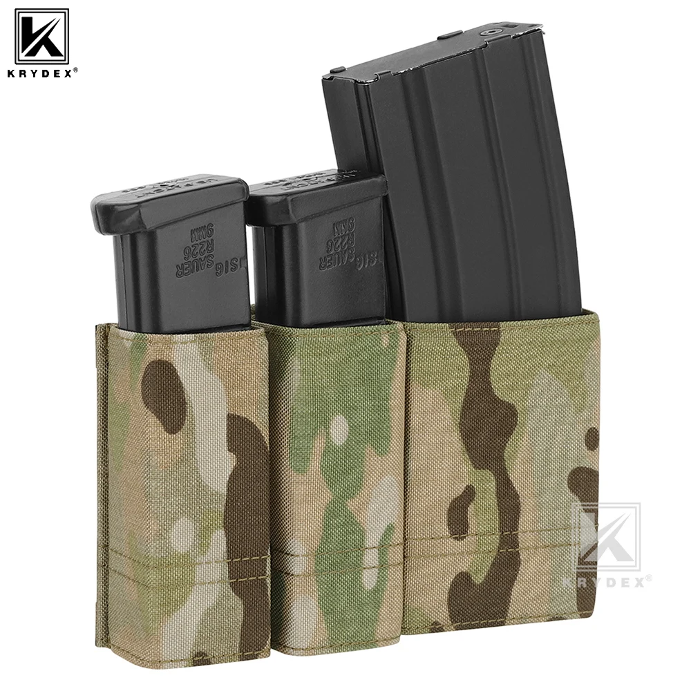 KRYDEX Bolsa táctica para revistas triple de 9 mm + 5,56, bolsa MOLLE M4 AR15, equipo de chaleco con cinturón