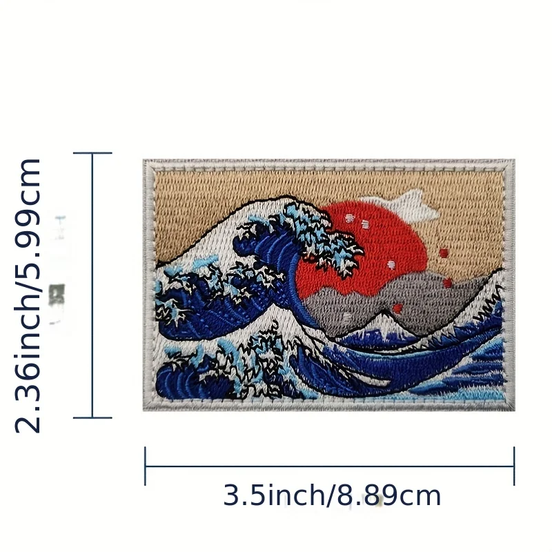 parches velcro mochila tácticos de bordados Vintage Ukiyo-e bordado, onda moral Velcros parche gancho y bucle- japonés Hokusai Kanagawa para equipo y ropa tácticos Molle - imagen 4