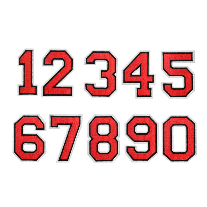 Parche rojo bordado con letras de 11,3 cm, parche para planchar, figuras de números de Jersey, apliques, pegatinas de uniforme del alfabeto, insignia de nombre para coser ropa - imagen 4