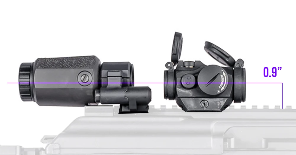 Montaje táctico de riel bajo, Línea Central óptica: 0,9 "de altura, montura de punto rojo y lupa 3X, aluminio CNC - imagen 2