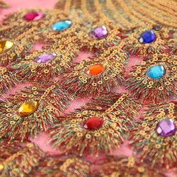aplicación bordada pedrería pavo real – Para vestido de fiesta y noche