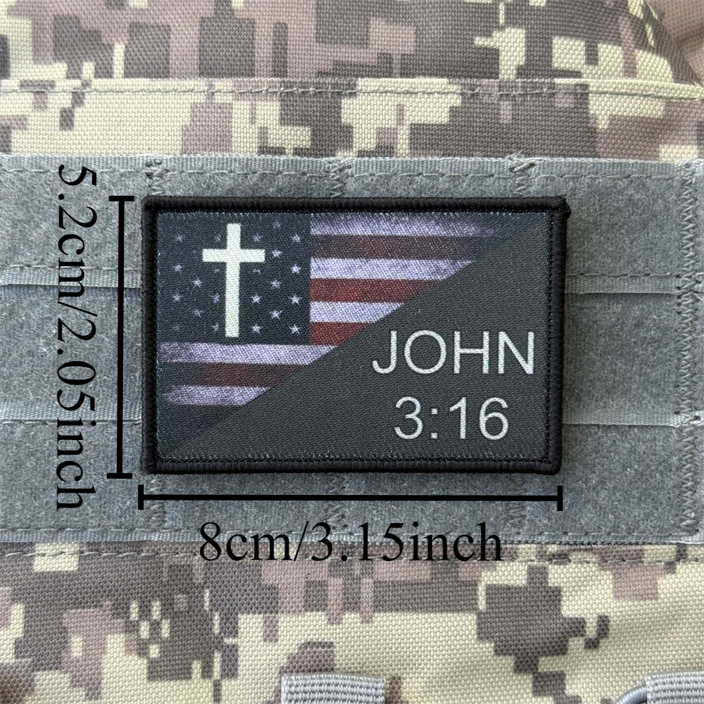 Parche de la Biblia "John 3:16 Bandera de EE. UU.), insignia de moral táctica, parches de gancho y bucle impresos para ropa, pegatina para mochila del ejército militar - imagen 2