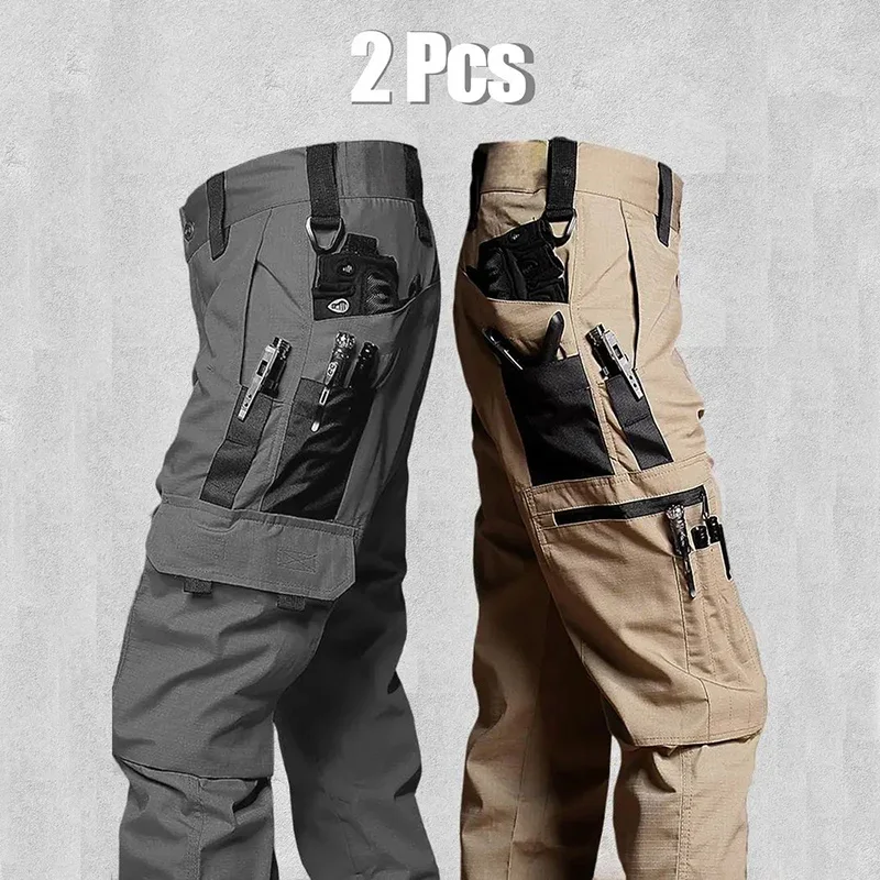 Pantalones de trabajo al aire libre para hombre, 2 uds., pantalones de carga tácticos, ropa de trabajo resistente al desgaste con múltiples bolsillos, pantalones de senderismo impermeables para exteriores - imagen 5