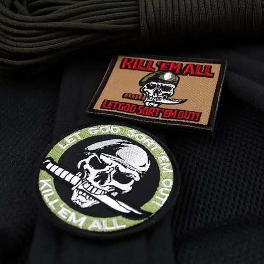 Parche bordado de Kill Em All Let God Sort Em Out, insignia de moral, apliques militares, parches tácticos de bucle de gancho en la etiqueta engomada de la ropa - imagen 2
