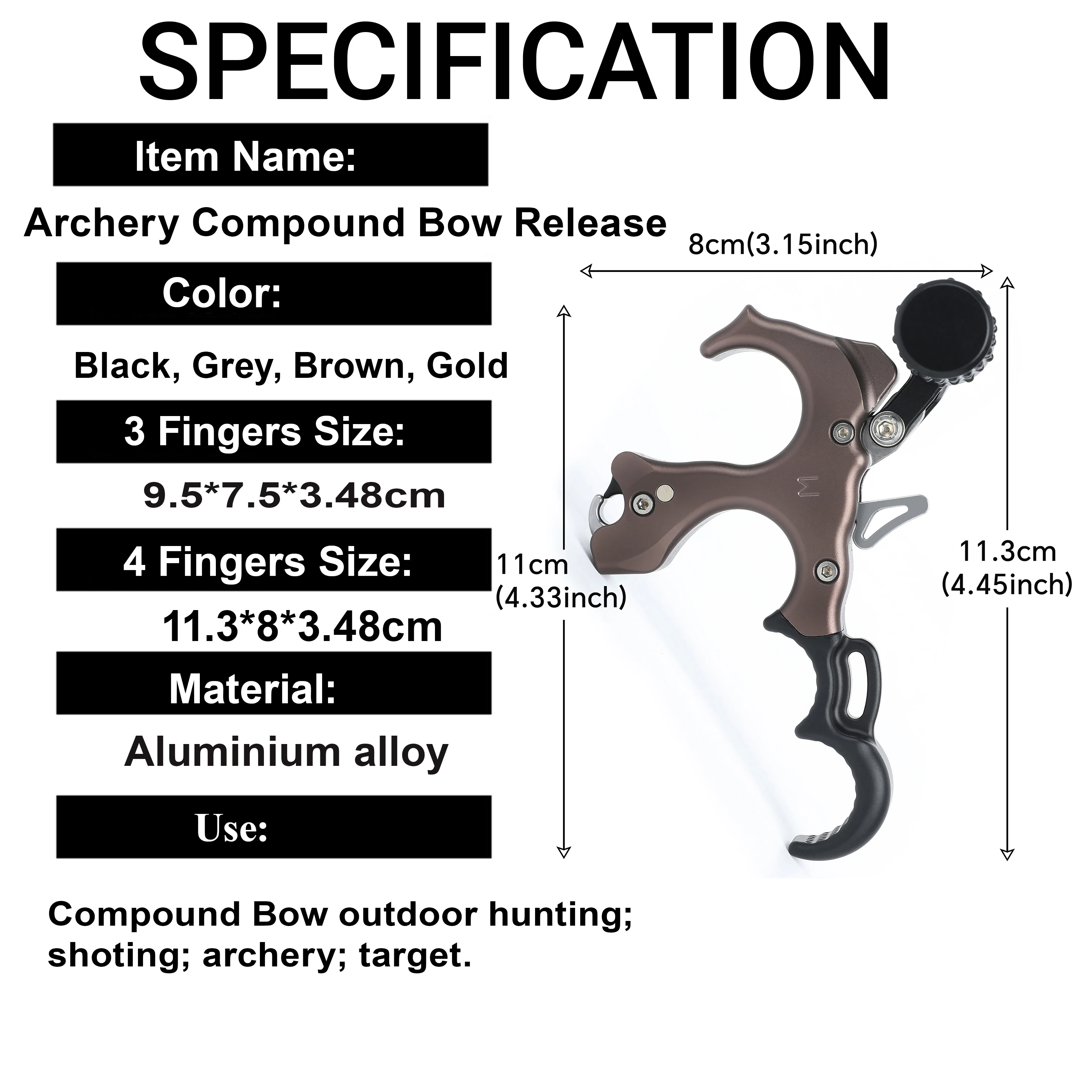 Liberación de arco de 3/4 dedos, mano izquierda/derecha, liberación de arco compuesto ajustable, mandíbula Manual, tiro con arco, accesorio de caza al aire libre - imagen 3