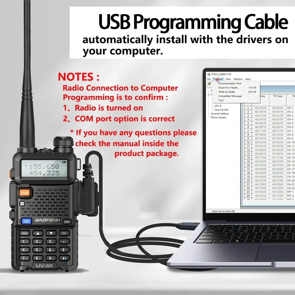 ABBREE Cable de programación USB de 2 pines Material PU para Walkie Talkie Baofeng UV-5R BF-888S UV-21 PRO Quansheng TK11 Radtel 900 Radio - imagen 5