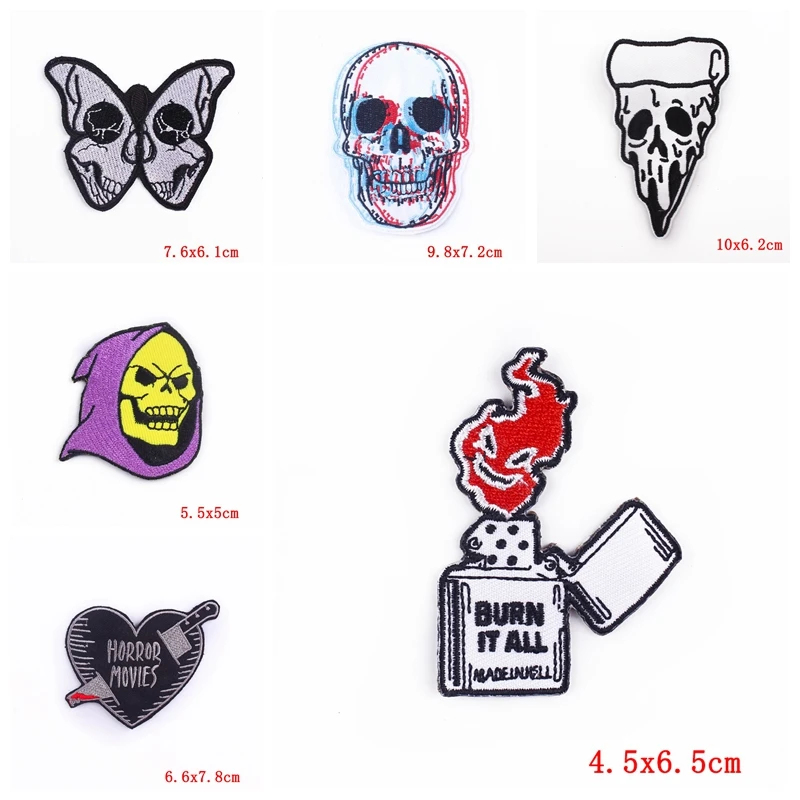 10 unids/lote de parches de calavera de terror para chaquetas, parches bordados para coser, parches para planchar DIY para ropa, parches de estilo Punk, pegatinas para planchar - imagen 5