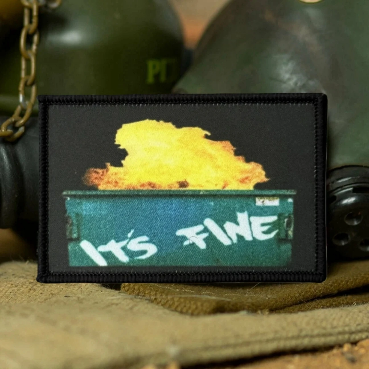 Parche táctico moral "Dumpster Fire It's Fine", emblema militar personalizado, parches de gancho y bucle impresos para ropa, pegatina para mochila - imagen 5