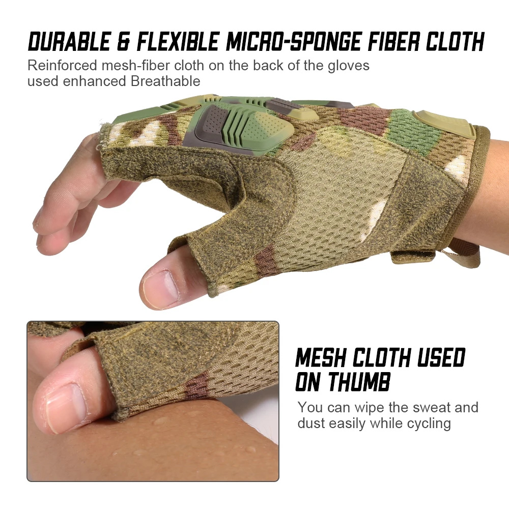 Guantes de medio dedo sin dedos para hombre, manoplas tácticas militares, Camuflaje, ciclismo, caza, bicicleta, Airsoft, novedad - imagen 5