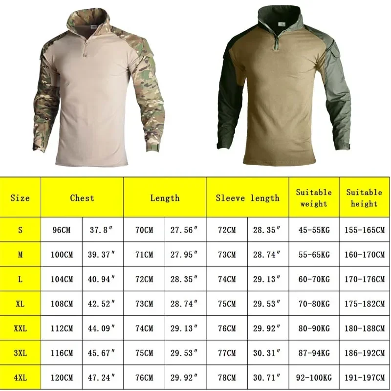 Camisas tácticas de manga larga para exteriores, camisa de combate CP, camisetas de algodón Ripstop con cremallera 1/4, camisetas de camuflaje Airsoft resistentes al desgaste, ropa para hombres - imagen 3
