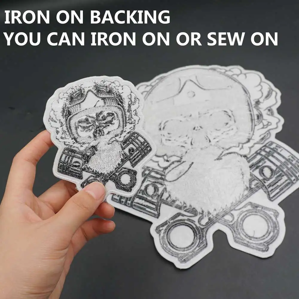 Parches bordados de calavera de motorista, etiqueta de costura con respaldo para planchar, insignia grande Punk, accesorios de ropa - imagen 2