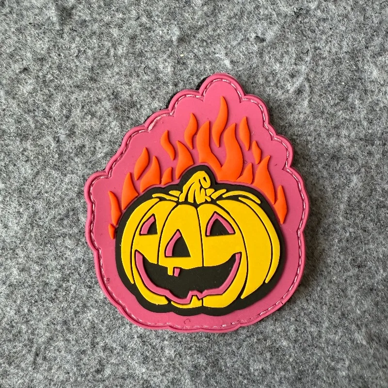 Parche de calabaza llameante de PVC, insignia de moral táctica de granada de mano de dibujos animados, parches de gancho y bucle DIY para mochila de ropa - imagen 2