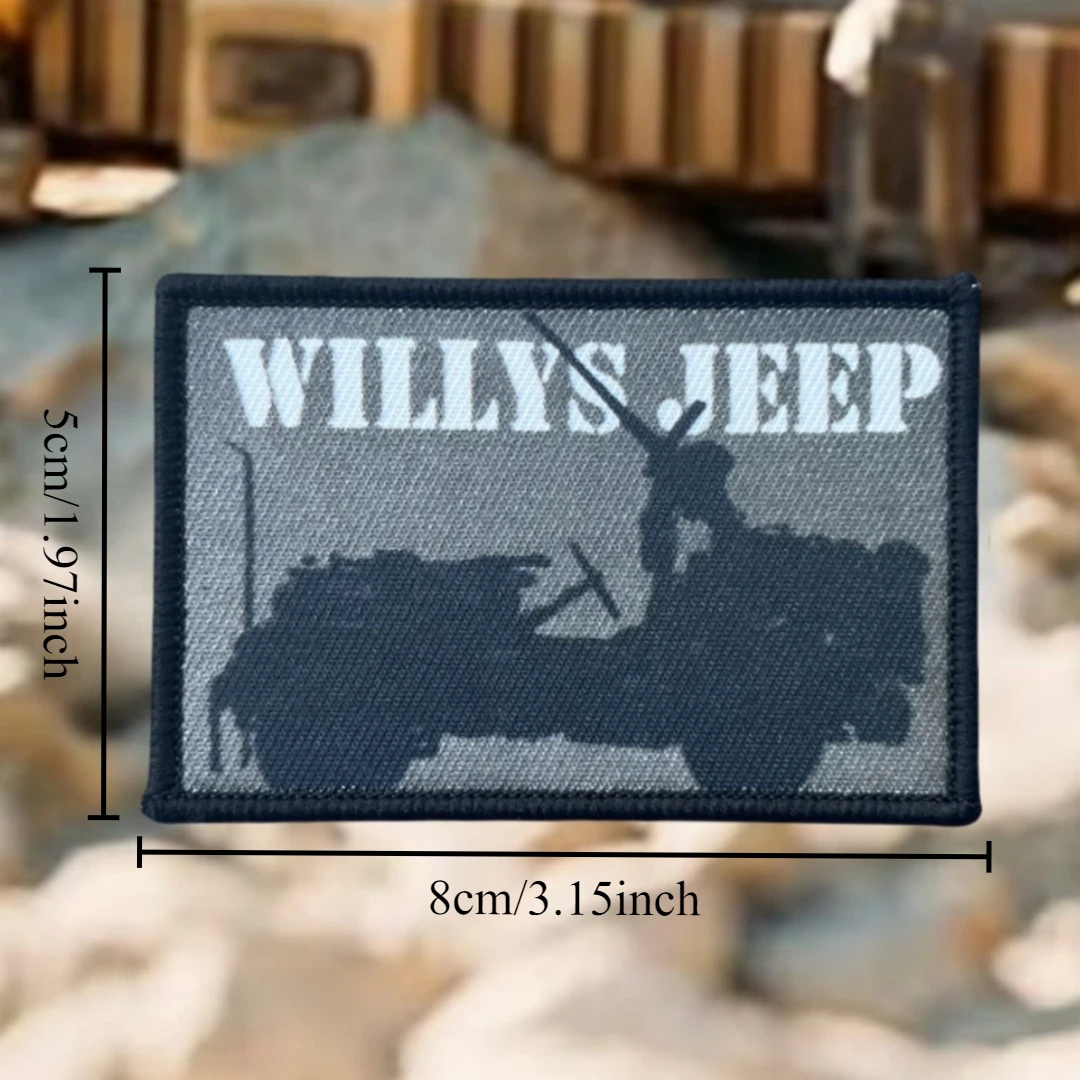 Brazalete de moral táctico "WWII Willys Jeep", parches de gancho y bucle impresos para ropa, emblemas militares, pegatina para mochila - imagen 2