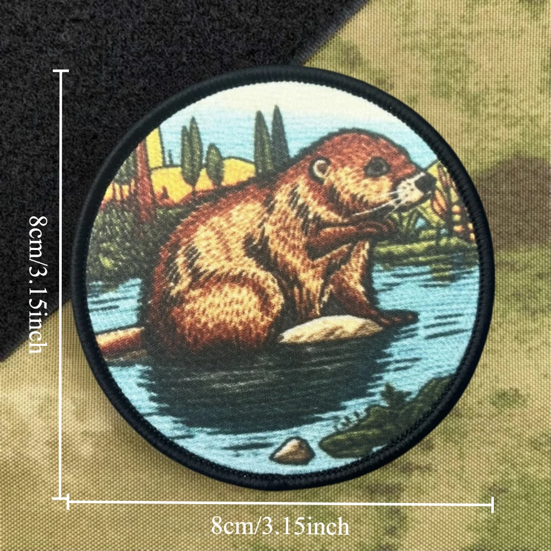 Parche de castor en el estanque, insignia de moral táctica, pegatina para mochila del ejército militar, parches de gancho y bucle impresos para ropa - imagen 2
