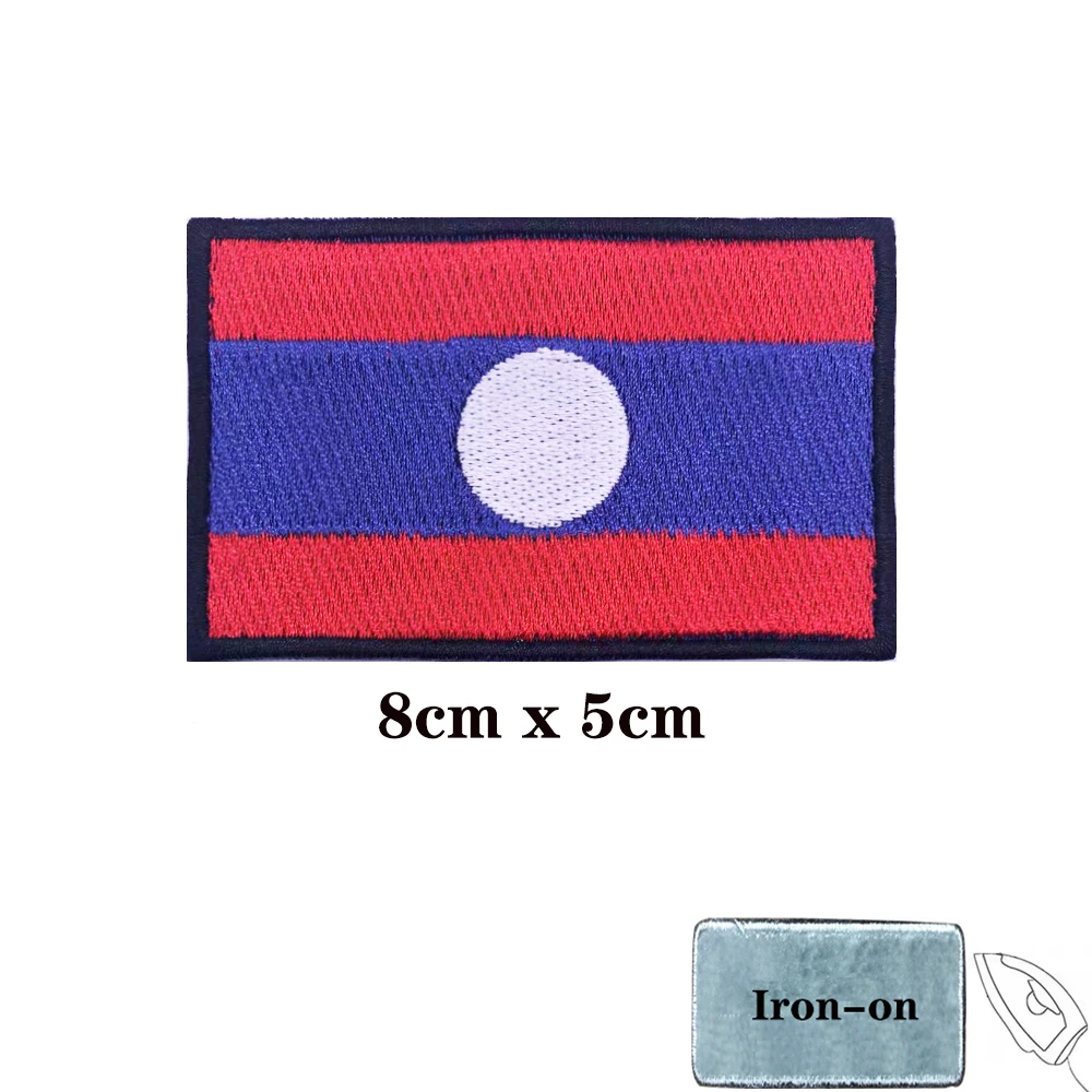 Parches de la bandera de Laos, parche bordado de banda para el brazo, Parche de gancho y lazo, insignia bordada de hierro, raya militar - imagen 2