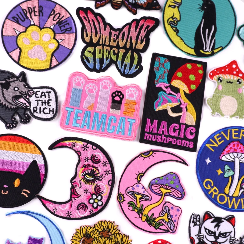 Parche bordado de pantalones vaqueros DIY, parche de dibujos animados/animales, mariposa, gato, apliques para coser, parches termoadhesivos para ropa - imagen 2