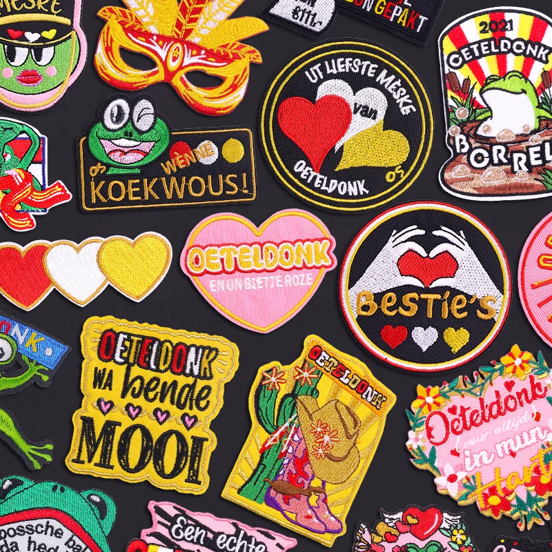 Parches para planchar con emblema de Oeteldonk de Países Bajos para ropa, parche bordado de rana de Carnaval de Países Bajos, insignia para coser, parche decorativo