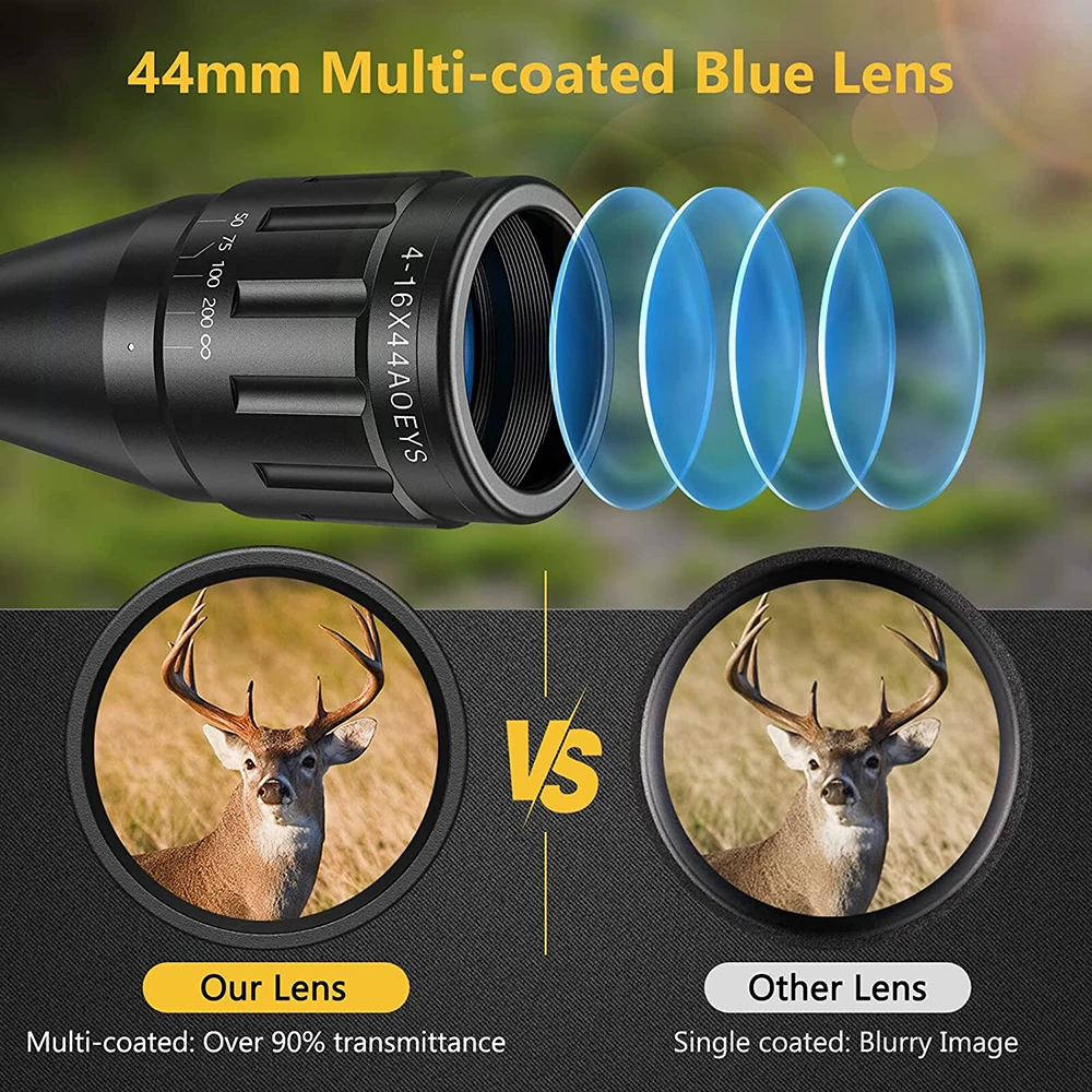 Mira telescópica táctica con parasol, retícula de Mil puntos, mira óptica iluminada en rojo y verde, mira de Rifle con torreta de bloqueo, 4-16x44 - imagen 4