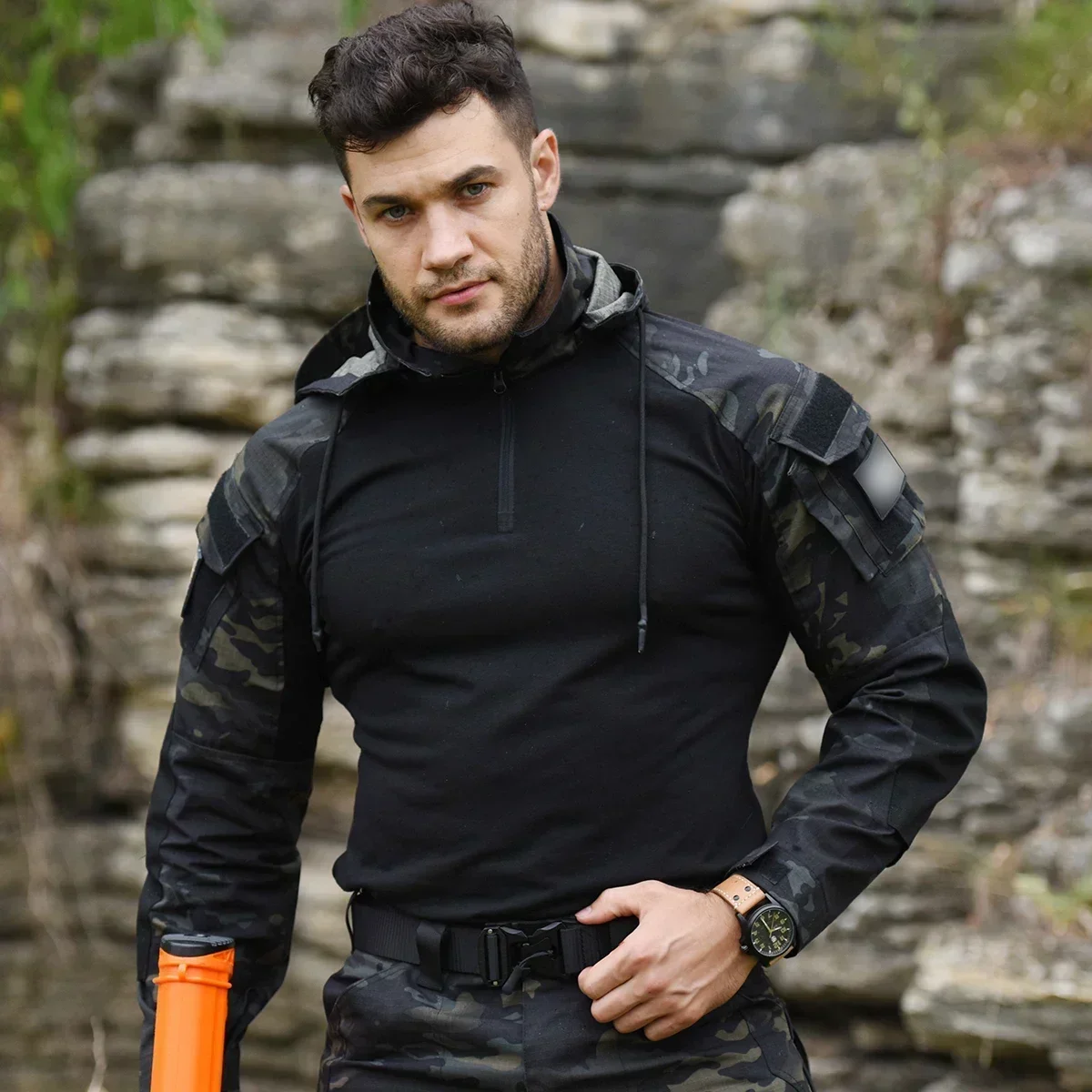 HAN WILD-camisa táctica de algodón para hombre, ropa elástica de camuflaje de combate, manga larga, ideal para senderismo, escalada y caza - imagen 5