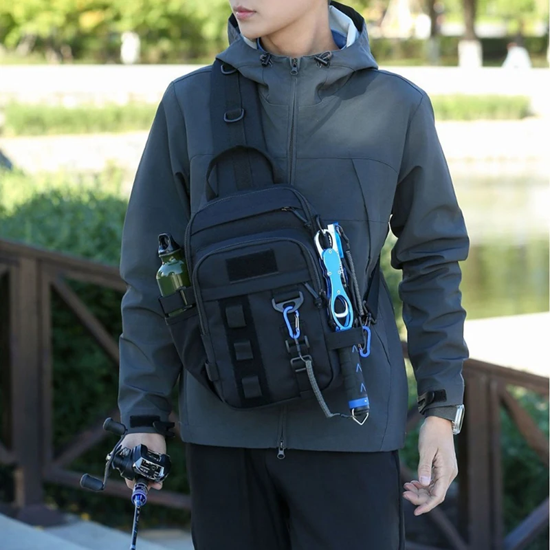 Bolsa de aparejos de pesca para hombre, bolsas de pecho para acampar al aire libre, senderismo, viajes en bicicleta, montañismo, bandolera de camuflaje, riñonera - imagen 3